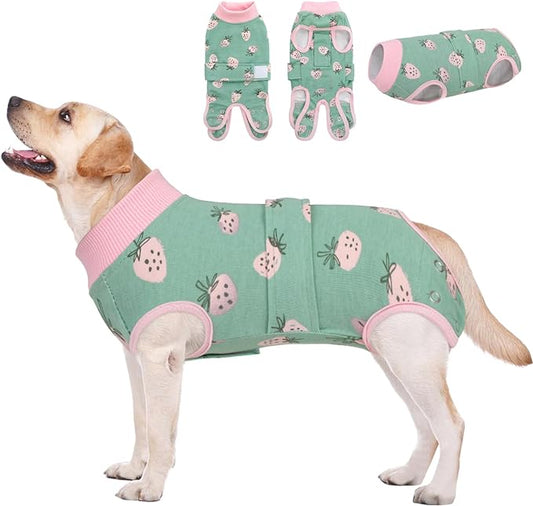 AOFITEE Dog Recovery Suit, Dog Surgical Recovery Suit for Female Dogs Male Dogs, Cozy Dog Onesie for Surgery, Cone E-Collar Alternative, Anti Licking Dog Surgical Shirt with Pee Hole, Strawberry L