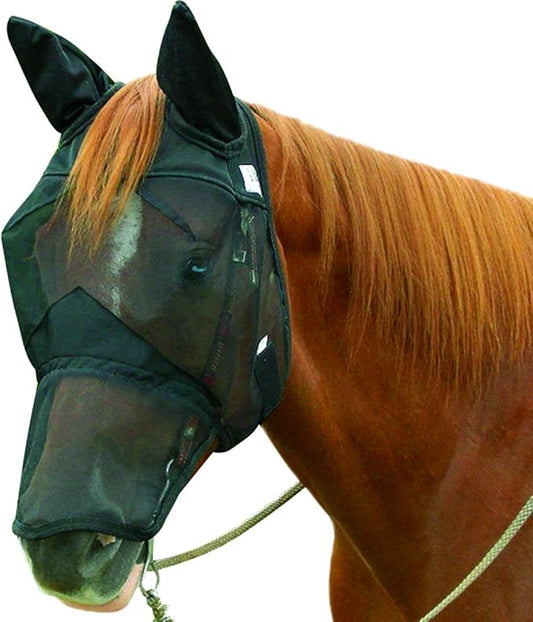 Cashel Quiet Ride Long Nose Large Pony/Yearling Fly Mask with Ears (QRYLE), Black
