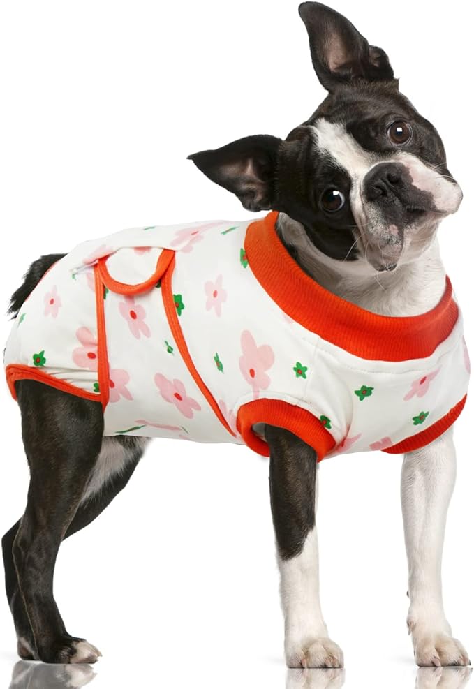 FUAMEY Recovery Suit for Dogs After Surgery,Soft Breathable Dog Bodysuit E-Collar & Cone Alternative Surgical Suit,Male Female Dog Neuter Spay Suits Anti Licking Wounds Onesie Red Flower XL