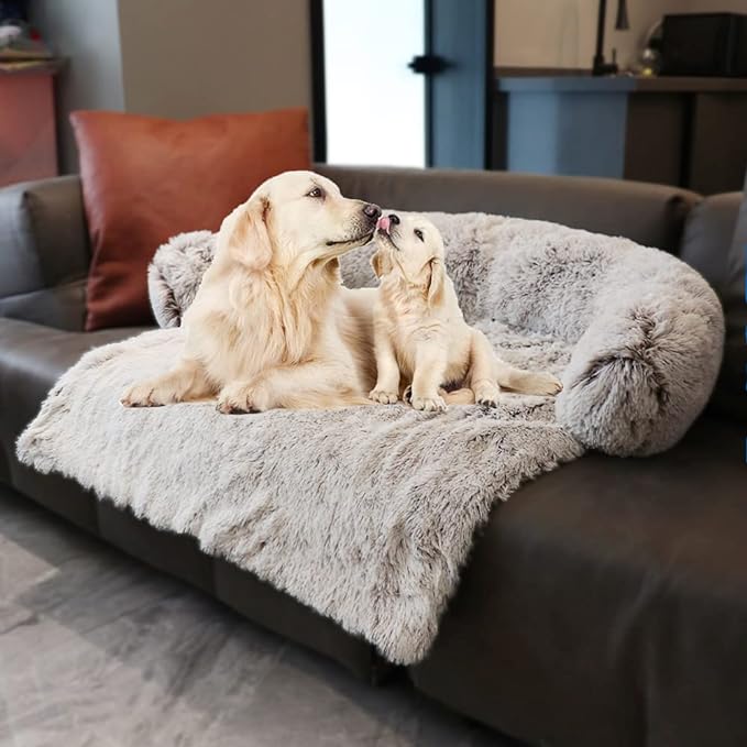 Tinaco Luxurious Calming Dogs/Cats Bed Mats, Washable Removable Couch Cover, Plush Long Fur Mat for Pets, Waterproof Lining, Perfect for Small, Medium and Large Dogs and Cats (Gradient Brown, XL)