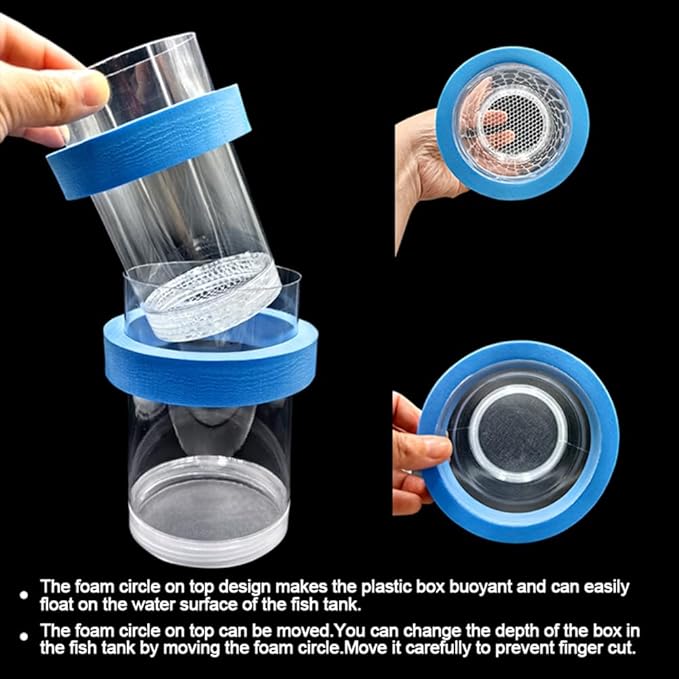 Floating Fish Breeding Isolation Box for Aquarium Tank Plastic Mesh Hatchery Incubator Breeder Box for Baby Fish Betta Shrimp Clownfish Guppy (Blue, Small)