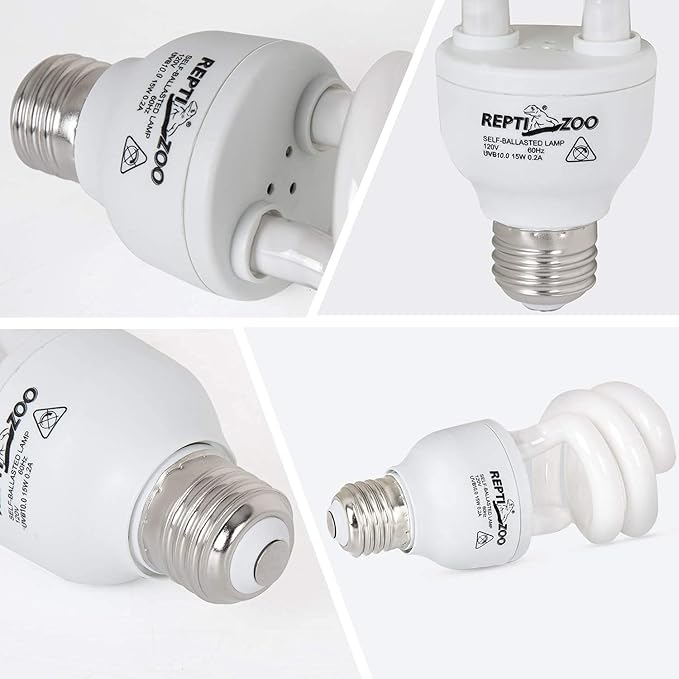 REPTIZOO Energy Saving Lamps UVB Bulb Spiral Compact 15 Watts UVB 10.0 Reptile Light Bulb Fit for Desert Type Reptile/Snake/Lizard/Insect/Leopard Tortoise