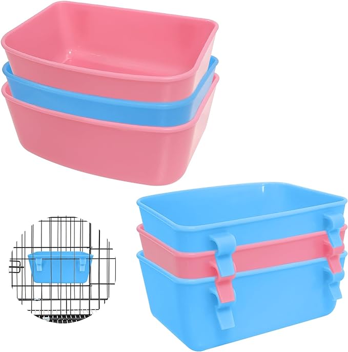 6 Pack Feeder (Blue, Pink), Hanging Feeder,Food and Water Container, Bath Water Bowl Universal for Birds Hamsters Mice Rats Rabbit Guinea Pig Small Pets