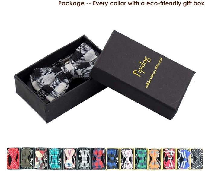 Cat Collars Breakaway with Bell and Bow Tie, Plaid Design Adjustable Safety Kitty Kitten Collar(6.8-10.8in) (Black Plaid)