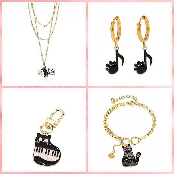 KitBeads 30pcs Black White Music Charms Cute Kitten Piano Music Note Charms Cartoon Black Paw Pint Cat Charms for Jewelry Making Bracelets Bulk