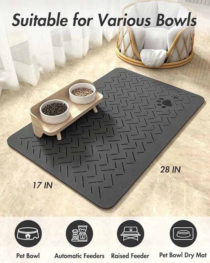 MontVoo-Absorbent Pet Feeding Mat-No Stains Quick Dry Dog Mat for Food and Water Bowl-Rubber Backing Dog Food Mat Dog Water Dispenser Mat-Dog Accessories Pet Supplies-Dog Water Bowl for Messy Drinkers