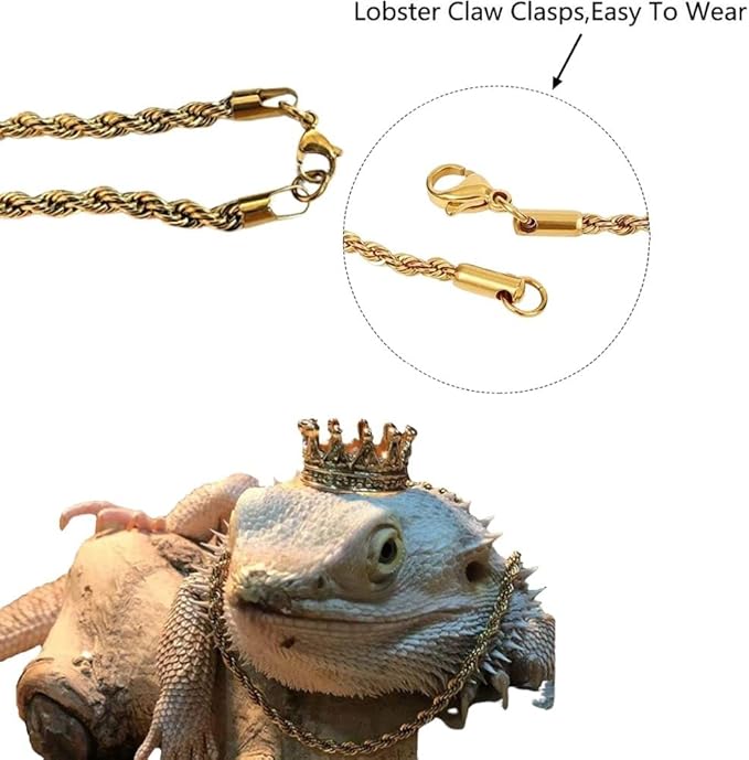 2Pcs Lizard Crown Necklace Set Metal Lizard Outfit Reptile Clothes Accessories Lizard Photo Props for Bearded Dragons Iguana Amphibians and Other Small Animals (Black)