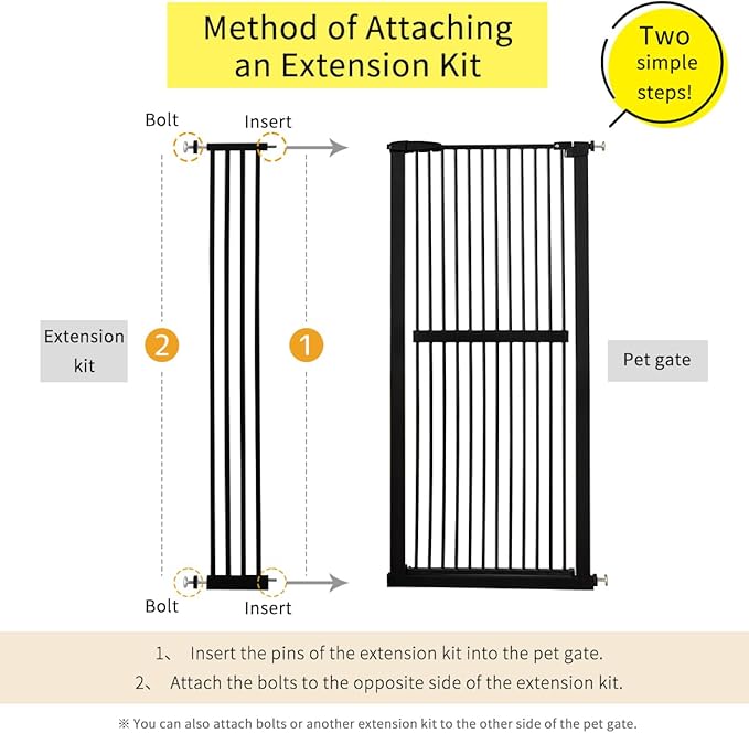 Extra Tall Pet Gate 55.12" High Pressure Mounted 8.27" Wide Extension kit 1.37" Gap (8.27", Black)
