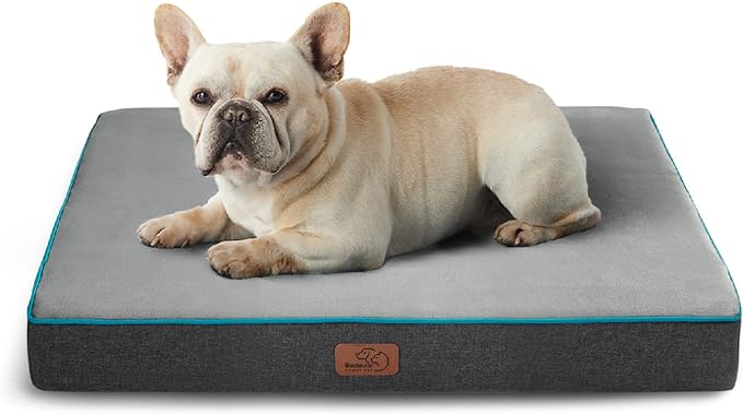 Bedsure Memory Foam Dog Bed for Small Dogs - Orthopedic Waterproof Dog Bed for Crate with Removable Washable Cover and Nonskid Bottom - Plush Flannel Fleece Top Pet Bed, Grey