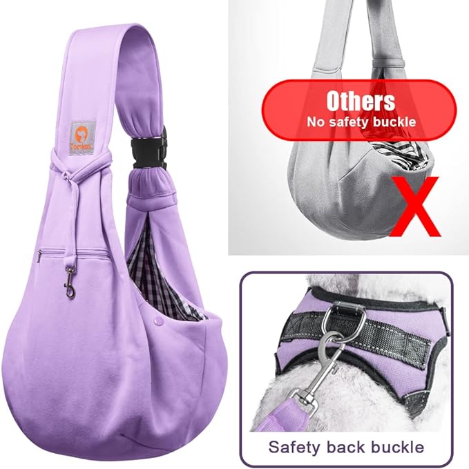 Tomkas Dog Sling Carrier for Small Dogs Puppy (Light Purple, Adjustable Strap & Zipper Pocket)