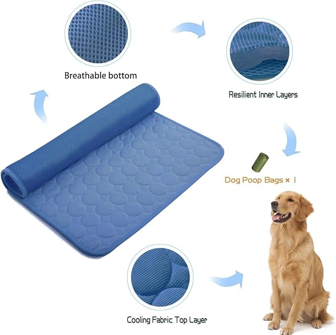 MICROCOSMOS Summer Cooling Mat & Sleeping Pad- Water Absorption Top, Materials Safe, Easy Carry, EZ Clean. Keep Cooling for Pets, Kids and Adults.(Navy Blue, 28" x 22")