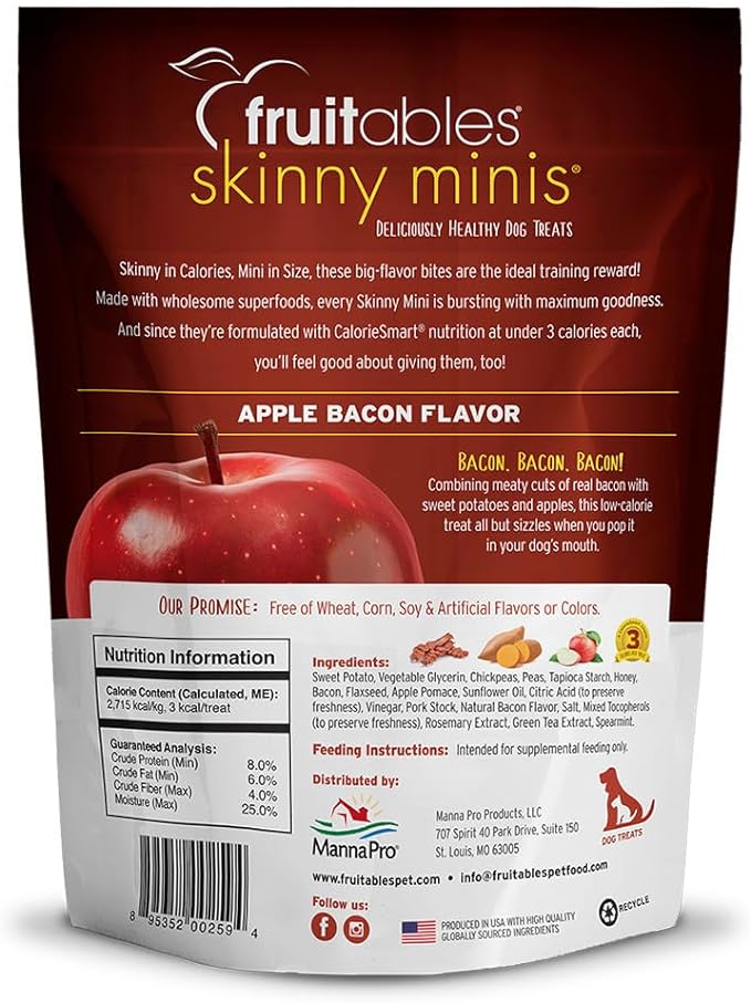 Fruitables Skinny Mini – Healthy Treats for Dogs – Low Calorie Training Treats – Free of Wheat, Corn and Soy – Apple Bacon – 12 Ounces