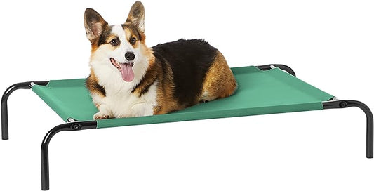 Amazon Basics Cooling Elevated Dog Bed with Metal Frame, Medium, 43"L x 25.6"W x 7.5"Th, Green
