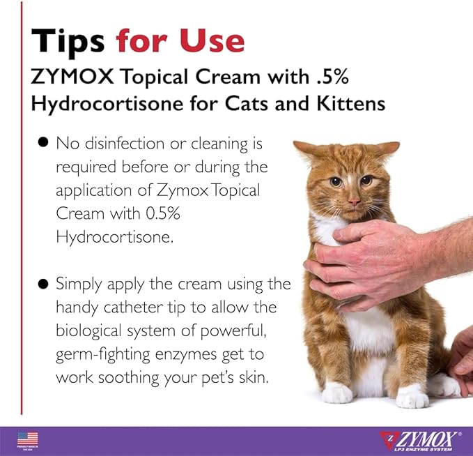 Zymox Enzymatic Anti-Itch Topical Cream with 0.5% Hydrocortisone for Cats & Kittens, 1 oz. – Multi-Purpose Cream for Hot Spots, Itchiness, Rashes, Skin Irritation, Allergies & Insect Bites