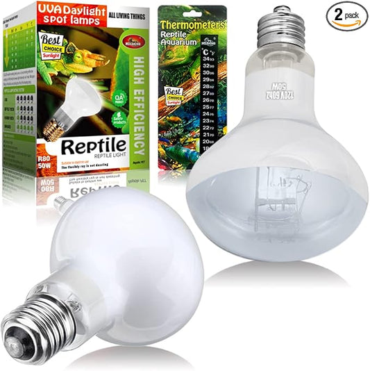 Reptile Heat Lamp 75W 2 Pack,UVA Basking Spot Heat Lamp Bulbs,Natural Daylight Heating Light for Bearded Dragon, Turtle,Lizard,Chicken Brooder,Reptile with Digital Temperature Thermometer