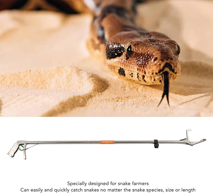 Snake Tong, Professional Stainless Steel Extra Long Collapsible Reptile Grabber Rattle Snake Catcher, Heavy Duty Wide Jaw Handling Tool Snake Grabber Tool with Lock for Outdoor