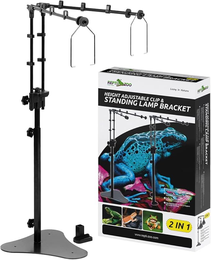 REPTI ZOO Reptile Dual Lamp Stand Adjustable Light Holder Lamp Hanging Bracket Metal Support for Reptile Glass Terrarium Heating Light Amphibians Cage