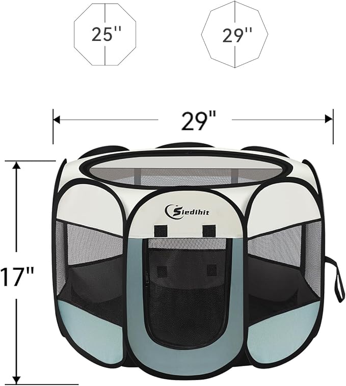 Dog Playpen, Puppy Pet Cat Playpen Indoor for Small Dogs, Dog Tent Crates Cage Indoor/Outdoor, Portable Pop Up Dog Kennel Playpen with Carrying Case for Dogs/Cats/Rabbits, Removable Zipper Top, Grey