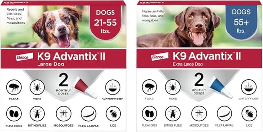 K9 Advantix II XL Dog Over 55 lbs & Large Dog 21-55 lbs Vet-Recommended Flea, Tick & Mosquito Treatment & Prevention | 2-Mo Supply Each