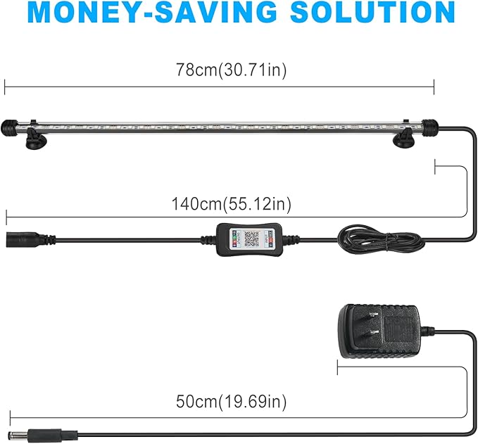 GreenSun Fish Tank Aquarium Light: Submersible Led Lamp - 30 Inch Waterproof Strip Spotlight with APP Control