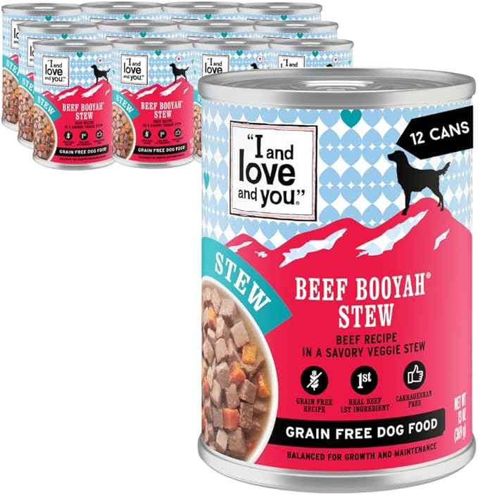 I AND LOVE AND YOU Wet Dog Food - Beef Booyah Stew - Beef Recipe, Grain Free, Filler Free 13oz can, 12pk