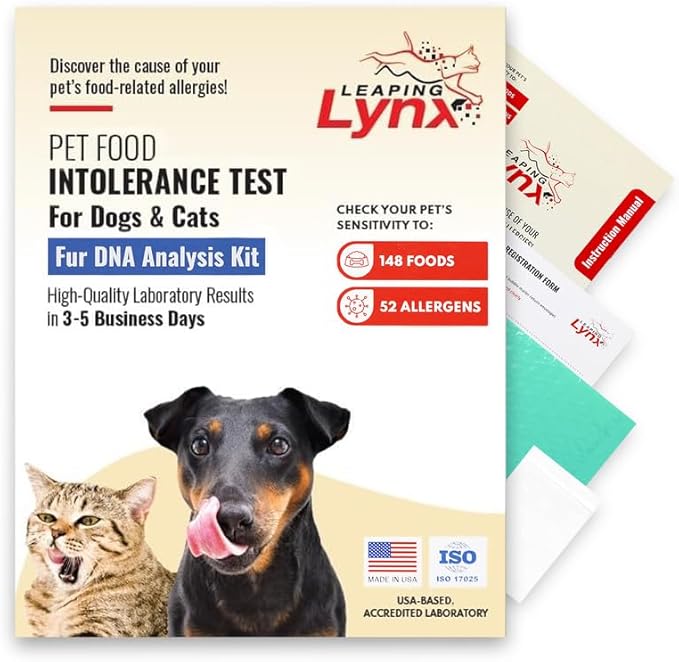 Vet-Recommended Pet Food Sensitivity & Intolerance Test Kit for Dogs & Cats, Lab Fee Included, Results in 3 Days - Fur Analysis for ~200 Foods & Allergens, Allergy Test Kit for All Breeds & Ages