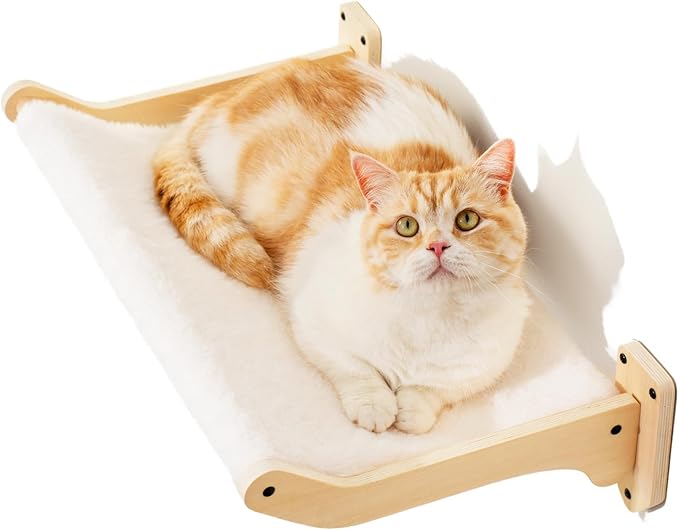 MEWOOFUN Cat Hammock, Cat Wall Shelves with Removable Soft Cover, 20.5 X 12.5 Inch Large Wooden Cat Wall Furniture Beds for Indoor Cats, Stable Cat Bed Cat Perch for Sleeping, Climbing and Playing