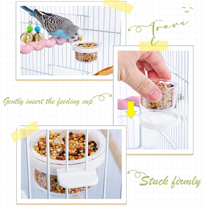 6 Pcs Small Bird Detachable Transparent Bowl Parrot Plastic Food Cup Canary Finch Convenient Hanging Seed Water Feeder (with 6 pcs Small Food Cups)