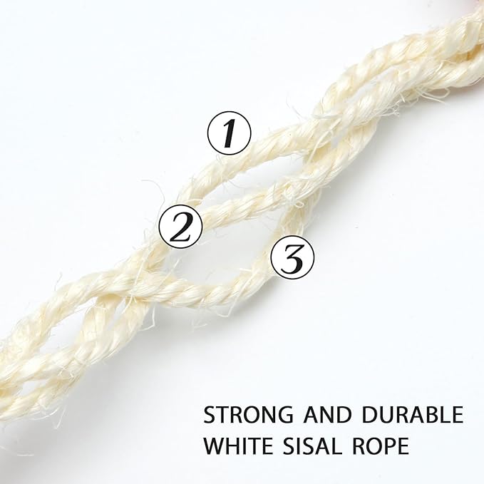 Natural Sisal Rope 1/4 Inch 6mm 98-Feet for Cat Scratching Post Tree Tower Replacement Repair and Replace, DIY Hemp Twine Rope for Cat Scratching Furniture Window Perch and Crafts Gardening