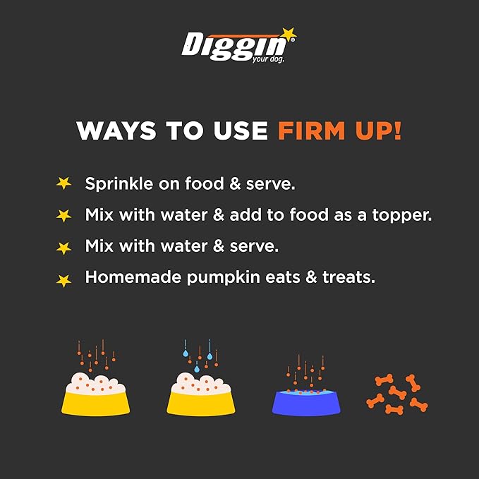 Diggin' Your Dog Firm Up Pumpkin for Dogs & Cats, 100% Made in USA, Pumpkin Powder for Dogs, Digestive Support, Apple Pectin, Fiber, Healthy Stool, 16 oz