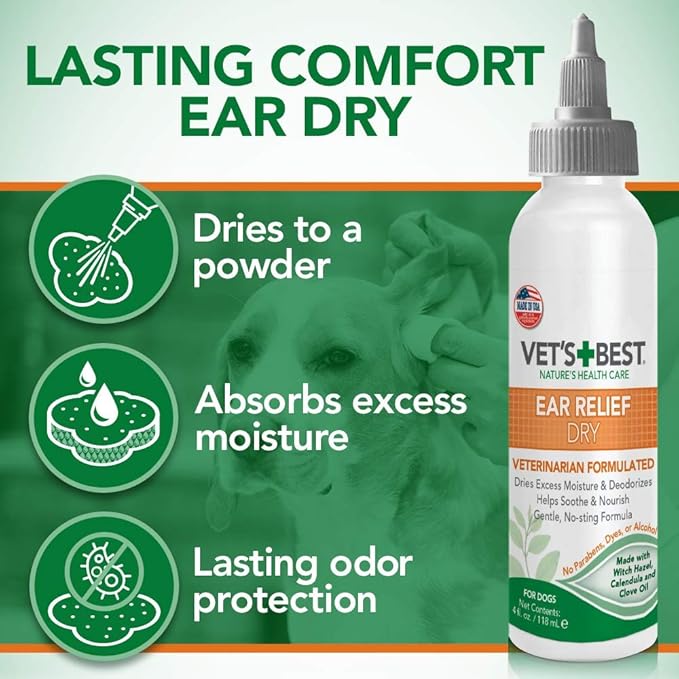 Vet's Best Dog Ear Cleaner Kit | Multi-Symptom Ear Relief | Wash & Dry Treatment | Alcohol-Free 4 Fl Oz (Pack of 2)