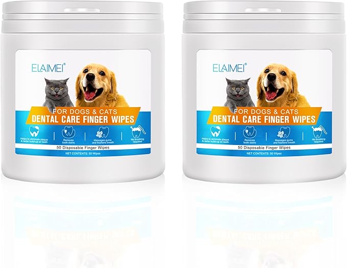 Teeth Cleaning Finger Wipes for Dogs, Dog Dental Care Wipes for Cats & Dogs, Pet Oral Cleansing Presoaked Teeth Wipes - No Brushing Fingers Wet Wipes for Freshen Breath, Reduce Plaque & Tartar - 2Pack