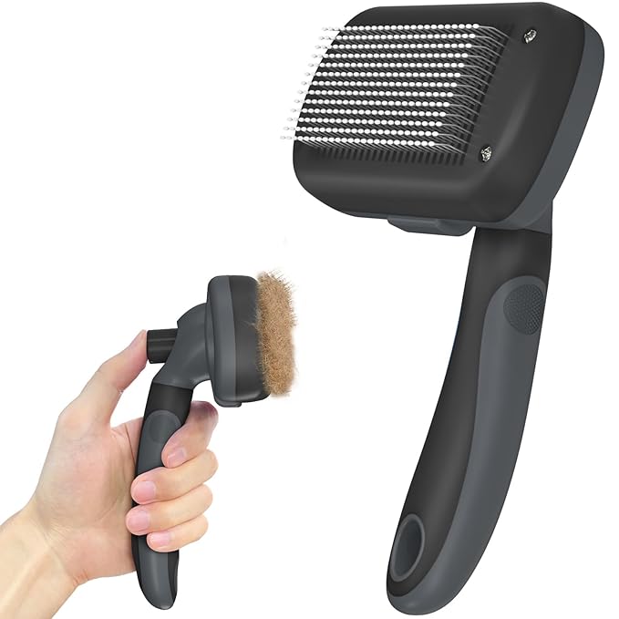 Self Cleaning Shedding Brush for Dogs & Cats, Skin Friendly Cat Brush, Dog Grooming Brush, Dog Brush for Shedding, Deshedding Brush, Puppy Brush Hair Brush for Haired Dogs, Grey