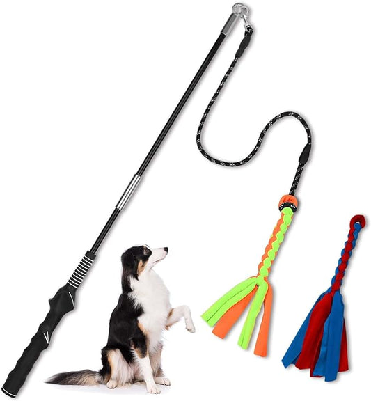 Flirt Pole for Dogs, Interactive Dog Toys Teaser Wand Play Pole with Fleece Rope Lure Chewing Toy for Small Medium Large Dogs Puppy Outdoor Exercise & Training …