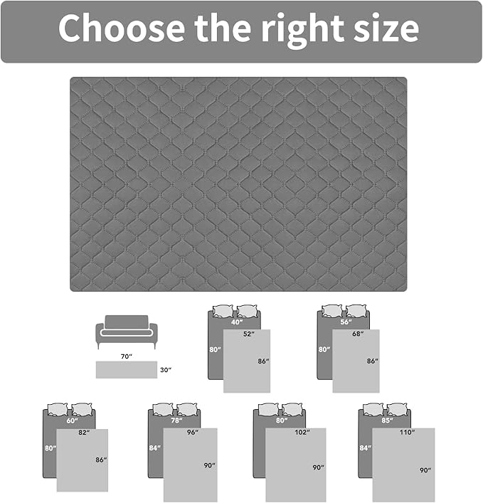 Easy-Going 100% Waterproof Dog Bed Cover Reversible Leak Proof Couch Cover Washable Sofa Cover Furniture Protector Blanket for Pets Kids Children Dog Cat (96x90 Inch, Gray/Light Gray)