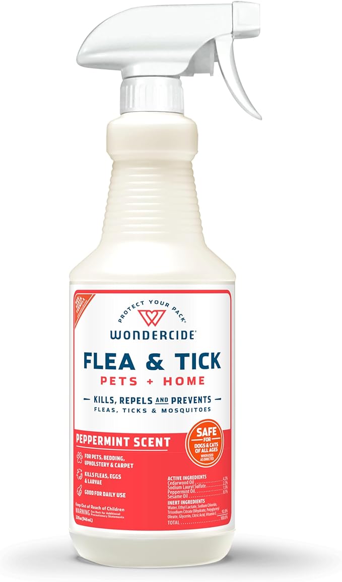 Wondercide - Flea, Tick & Mosquito Spray for Dogs, Cats, and Home - Flea and Tick Killer, Control, Prevention, Treatment - with Natural Essential Oils - Pet and Family Safe - Peppermint 32 oz