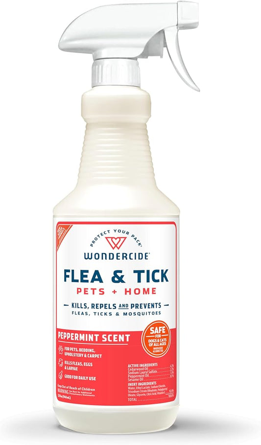 Wondercide - Flea, Tick & Mosquito Spray for Dogs, Cats, and Home - Flea and Tick Killer, Control, Prevention, Treatment - with Natural Essential Oils - Pet and Family Safe - Peppermint 32 oz