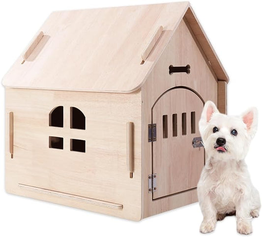 Dog House Indoor with Door for Small Medium Dogs, Small Dog House Breathable Weatherproof, Easy Assemble Solid Wood Dog House with Air Vents and Elevated Floor(15.75" W x 20.47" D x 20.87" H)