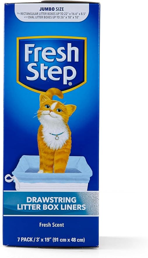 Fresh Step Drawstring Cat Litter Box Liners, Scented, Jumbo Size, 36" x 19" - 7 Count Per Box, 36 Boxes, Kitty Litter Bags, Cat Litter Liners for All Cats to Keep Your Home Clean