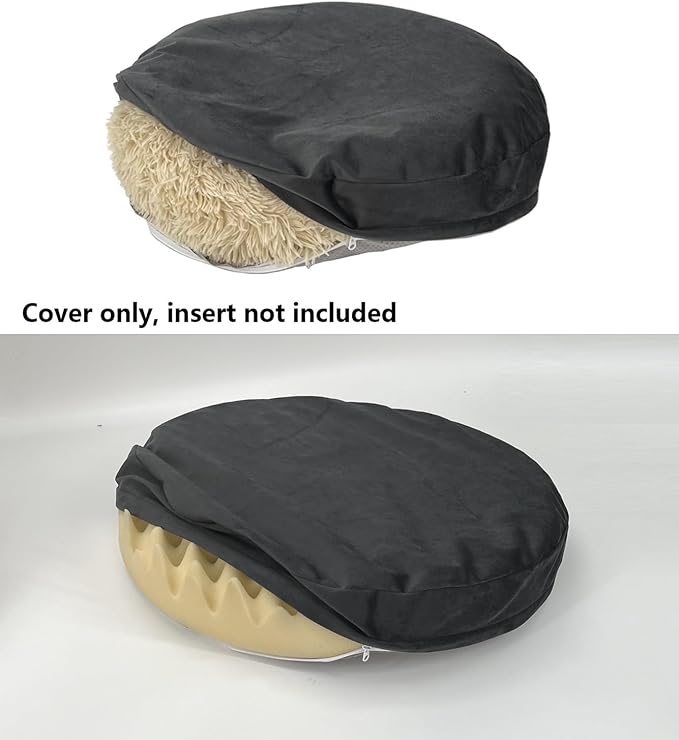 Wateproof Round Dog Bed Cover with Zipper Grey Velvet 30 Inch