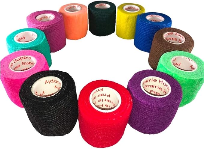 2 Inch Vet Wrap Tape Bulk (Assorted Colors) (Pack of 6) Self Adhesive Adherent Adhering Flex Bandage Grip Roll for Dog Cat Pet Horse