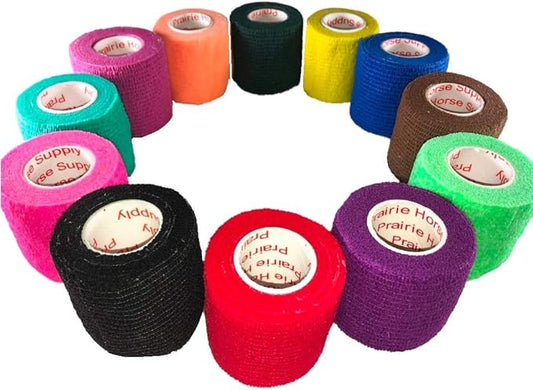 2 Inch Vet Wrap Tape Bulk (Assorted Colors) (Pack of 6) Self Adhesive Adherent Adhering Flex Bandage Grip Roll for Dog Cat Pet Horse