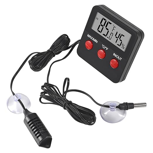 Reptile Thermometer and Humidity Gauge with Probes and Suction Cup Reptile Terrarium Thermometer Hygrometer Digital Display Indoor Outdoor Aquarium Thermometer