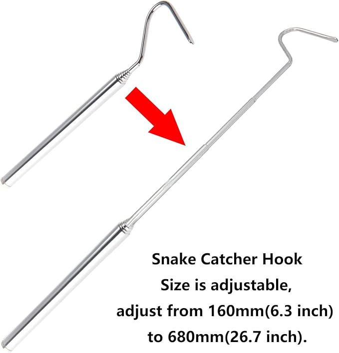 Portable Mini Snake Hook Collapsible Stainless Steel Snake Tongs and Reptile Supplies Hook Retractable Catching Snake Handling Tool 16cm to 68cm