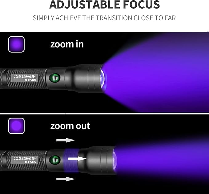 UV Flashlight USB C Rechargeable, 395nm Blacklight Flashlight, Zoomable Ultraviolet Pen Flashlight IP54 Pet Urine Detector for Cat Dog Stains, Scorpion, Bed Bug