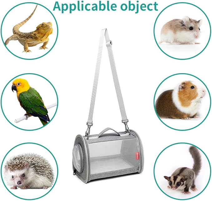 Guinea Pig Carrier Travel Small Animal Carrier Bag Lizard Bird Rabbit Carrier Cage Squirrel Breathable Bag Portable Travel Hamster Small Pet Hangbag (Large, gray)