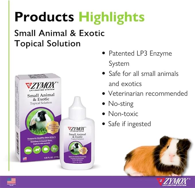 Zymox Small Animal & Exotic Topical Solution, 1.25 oz. – Supports Healthy Skin & Ears for Dog, Cat, Rabbit, Guinea Pig, Ferret, Hamster, Chinchilla, Monkey