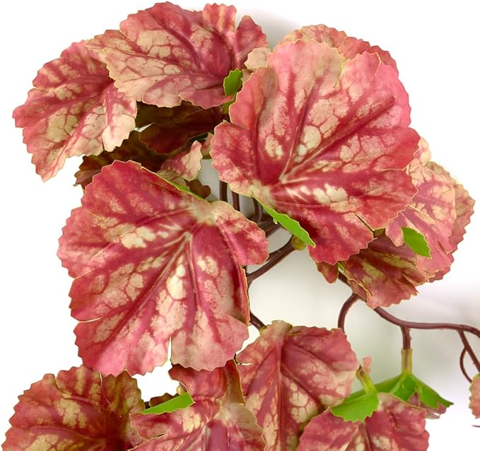 Reptile Plants for Terrarium, Amphibian Habitat Decor Artificial Hanging Plants with Suction Cup - Fake Heuchera Micrantha Pink