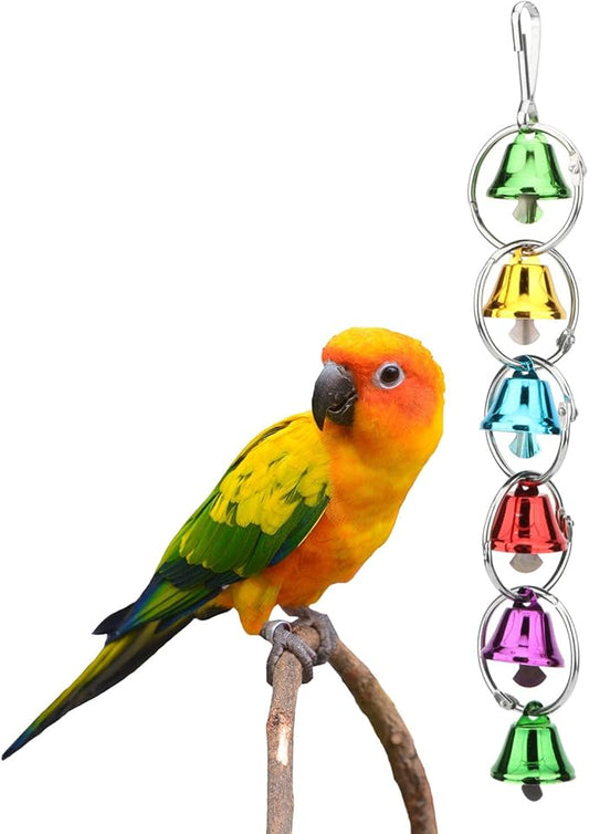 Hypeety Parrot Chew Toys Swing Colorful Bells Chandelier Bird Hanging Toy Parrot Cage Craft Toys Cages African Grey Conure Cockatiel (A)