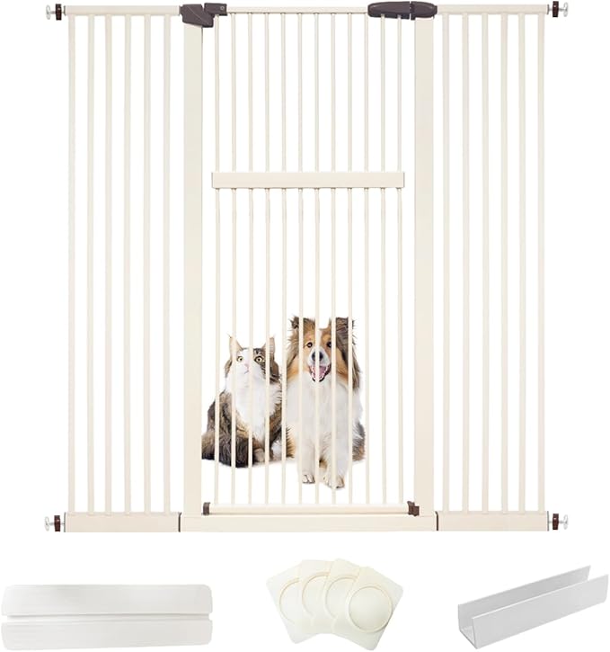 Extra Tall Pet Gate 55.12" High Pressure Mounted 55.12"-59.24" Extra Wide (9 Sizes) 1.37" Gap for Cat Dog Children Stairs Doorway Hallway No Drilling Auto-Close (55.12"-59.24", Cream White)